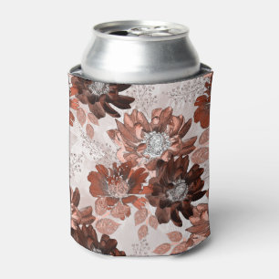 Enfriador De Latas Patrón floral marrón marrón acuarela.