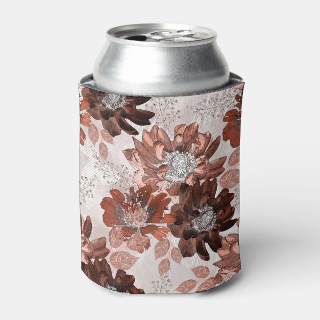 Enfriador De Latas Patrón floral marrón marrón acuarela. (Lata Anverso)