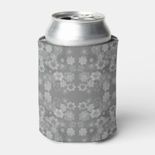 Enfriador De Latas Patrón Floral Retro Acuarela en Blanco Negro Gris