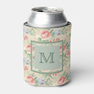 Enfriador De Latas Patrón floral rosa de vintage claro personalizado
