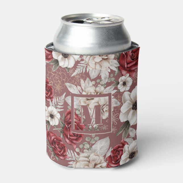Enfriador De Latas Patrón floral rosa elegante (Lata Anverso)