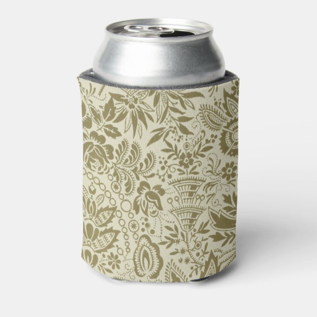 Enfriador De Latas Patrón floral Sage verde Damasco antiguo (Reverso de la lata)