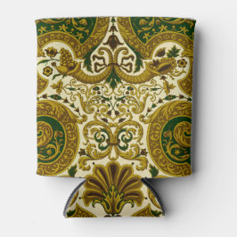 Enfriador De Latas Patrón floral verde y dorado vintage