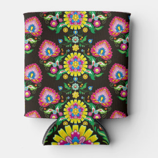 Enfriador De Latas Patrón folclórico: azulejos retro coloridos