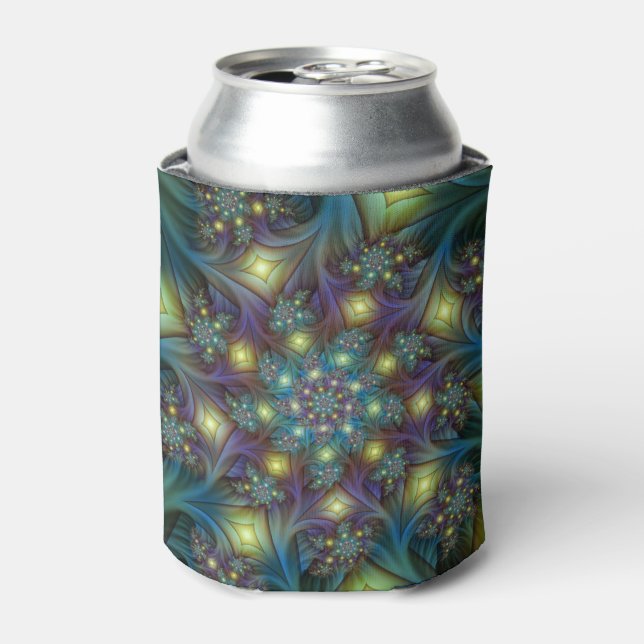 Enfriador De Latas Patrón fractal azul violeta iluminado (Lata Anverso)