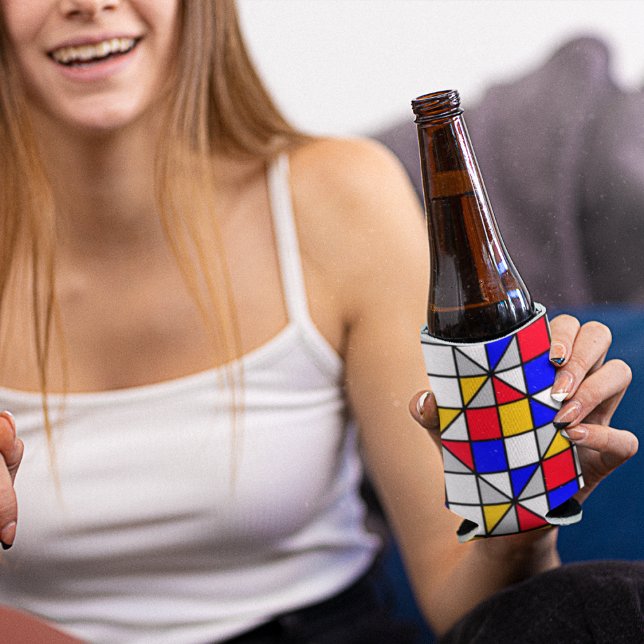 Enfriador De Latas Patrón geométrico de cuadrados multicolor (multicolor geometric shapes cooler)