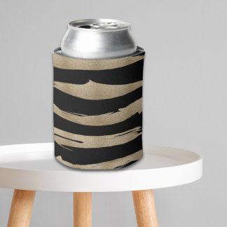 Enfriador De Latas patrón geométrico preppy franjas de negro y oro