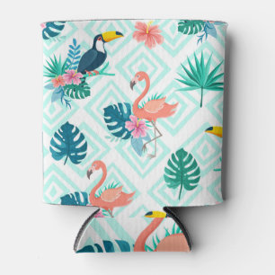 Enfriador De Latas Patrón geométrico tropical Flamingo Toucan