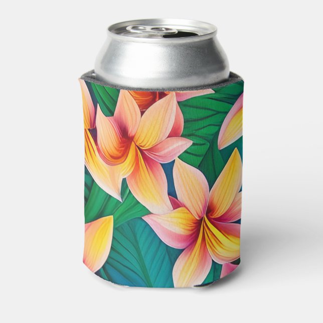 Enfriador De Latas Patrón hawaiano de flores tropicales (Reverso de la lata)