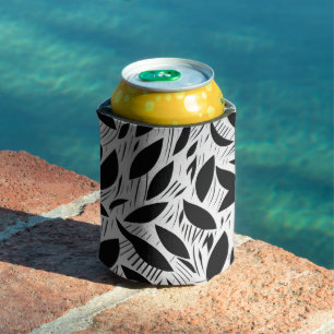 Enfriador De Latas Patrón moderno de hojas Minimalistas en blanco y n