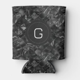 Enfriador De Latas Patrón moderno monogramado negro falso Purpurina