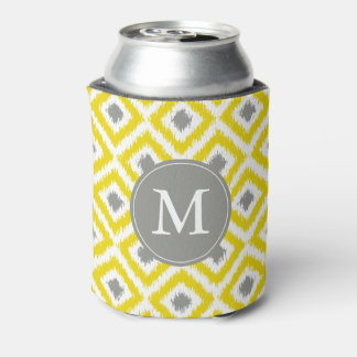 Enfriador De Latas Patrón monogramado de diamantes de ikat amarillo y