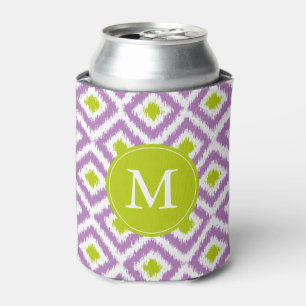Enfriador De Latas Patrón Monogramado De Ikat Púrpura Diamonds