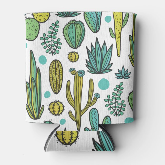 Enfriador De Latas Patrón natural Cacti dibujado a mano (Anverso)
