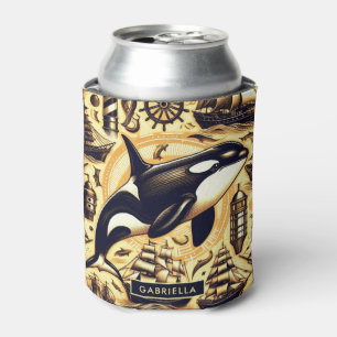Enfriador De Latas Patrón naumático de orca vintage