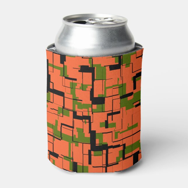 Enfriador De Latas Patrón negro del Naranja verde del camo digital (Lata Anverso)