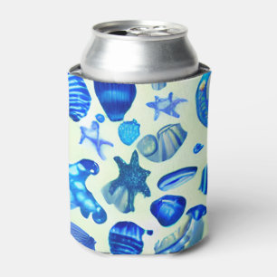 Enfriador De Latas Patrón oceánico de las conchas del mar Azul