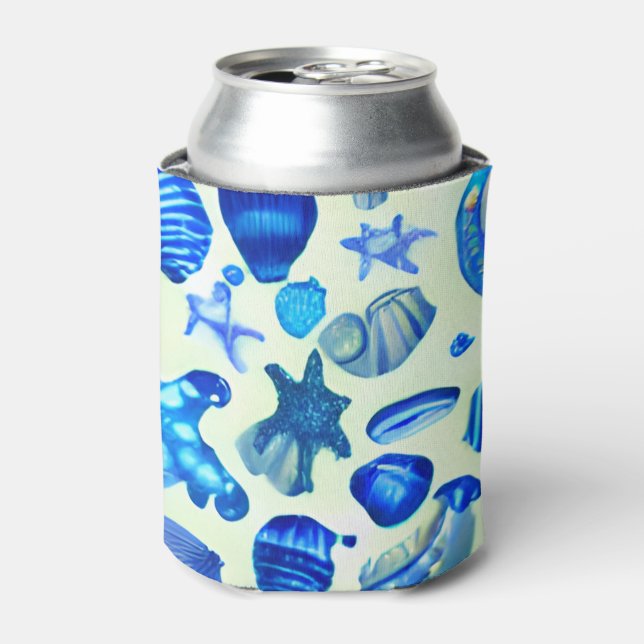 Enfriador De Latas Patrón oceánico de las conchas del mar Azul (Lata Anverso)