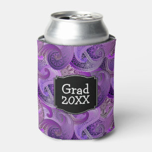 Enfriador De Latas Patrón paisley púrpura con texto Personalizado
