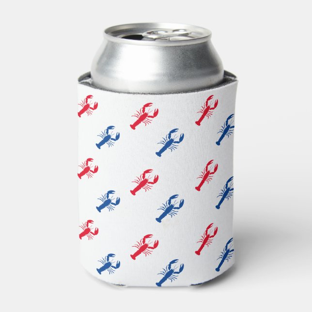 Enfriador De Latas Patrón patriótico de langosta azul y blanco (Lata Anverso)