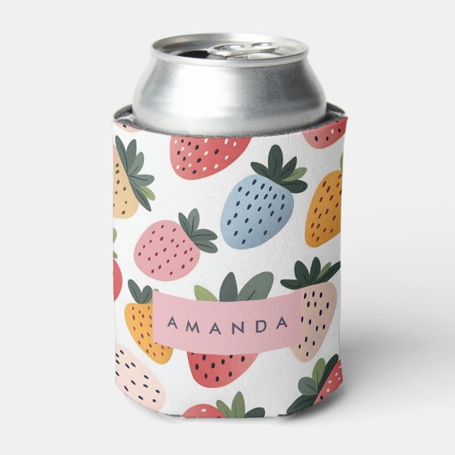 Enfriador De Latas Patrón personalizado de fresa de fruta (Lata Anverso)