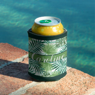 Enfriador De Latas Patrón personalizado de hojas de palma verdes