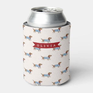 Enfriador De Latas Patrón Personalizado de Perrito Dachshund Lindo y