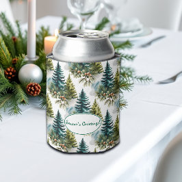 Enfriador De Latas Patrón Pino de color de agua Elegante Invierno