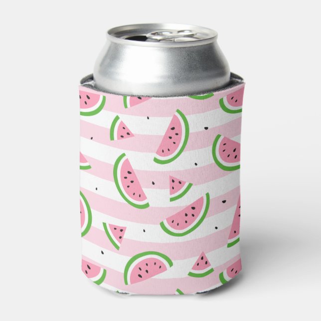 Enfriador De Latas Patrón rayado rosado de la sandía (Lata Anverso)