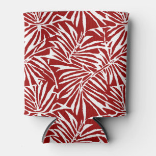 Enfriador De Latas Patrón repetitivo de hoja tropical blanca y roja