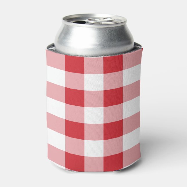 Enfriador De Latas Patrón rojo y blanco de relleno de búfalo (Lata Anverso)