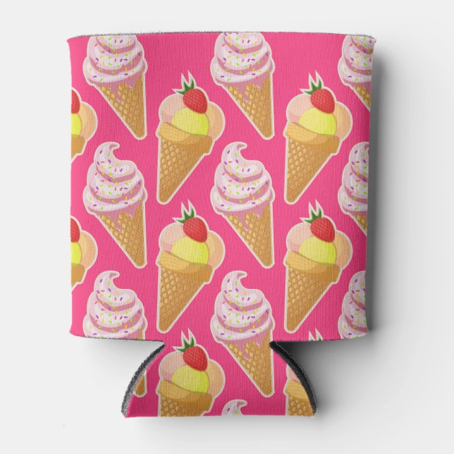 Enfriador De Latas Patrón rosa de Kawaii con helado de fresa (Anverso)