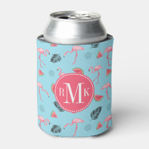 Enfriador De Latas Patrón trendy de flamenco tropical y sandía