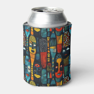 Enfriador De Latas Patrón tribal africano con ídolos.