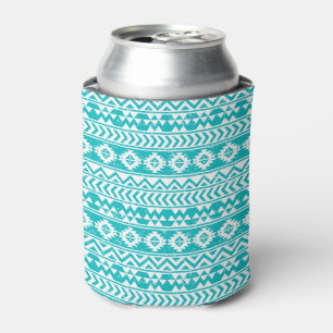 Enfriador De Latas Patrón tribal azteca grunge verde azulado