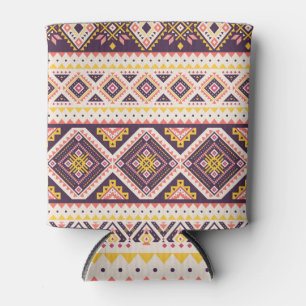 Enfriador De Latas Patrón tribal azteca rayado, geométrico.