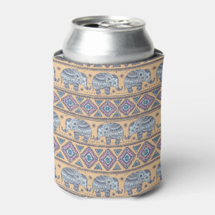 Enfriador De Latas Patrón tribal de elefantes étnicos azules