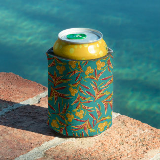 Enfriador De Latas Patrón tropical con hojas rojas y amarillas