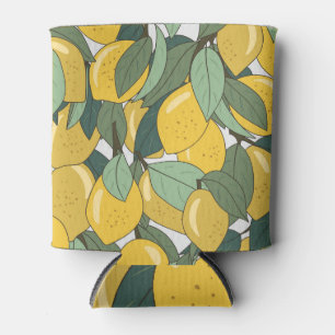 Enfriador De Latas Patrón tropical con lémones amarillos.