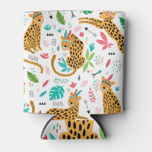 Enfriador De Latas Patrón tropical de leopardos tribales infantiles