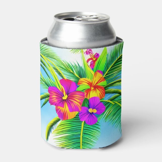 Enfriador De Latas Patrón tropical hawaiano sin foco (Lata Anverso)
