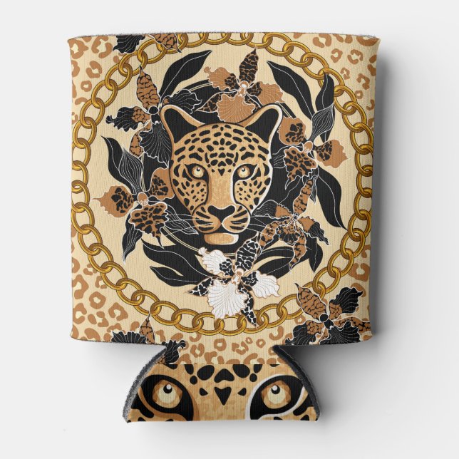 Enfriador De Latas Patrón tropical sin foco de leopardo (Anverso)