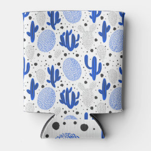 Enfriador De Latas Patrón vintage de cactus, fondo botánico blanco