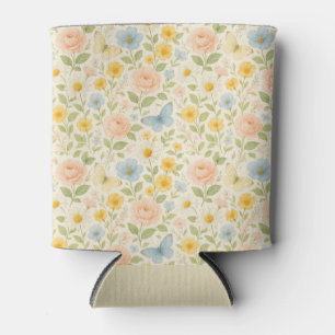 Enfriador De Latas Patrón vintage floral colorido con mariposas