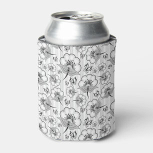 Enfriador De Latas Patrones de flores sin costuras blancas y negras l