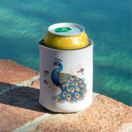 Enfriador De Latas Pavo Real Con Flores Moradas