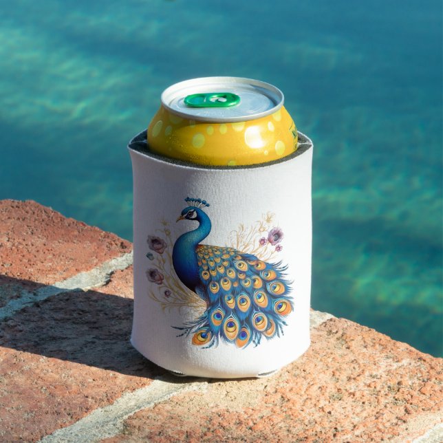 Enfriador De Latas Pavo Real Con Flores Moradas (Piscina in situ)