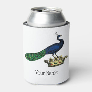 Enfriador De Latas Pavo real estilizado vintage heráldico en corona C