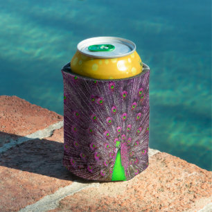 Enfriador De Latas Pavo Real Rosa Y Verde,