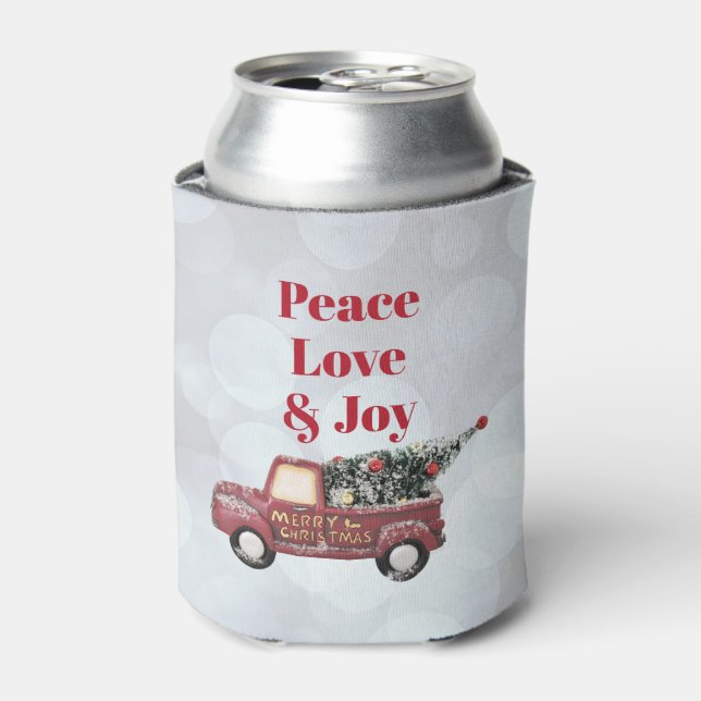 Enfriador De Latas Paz Amor y Alegría Camión de Juguetes Feliz Navida (Lata Anverso)